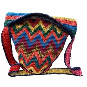Handmade Crochet Crossbody Bag Boho Southwestern Woven Shoulder Purse Multicolor